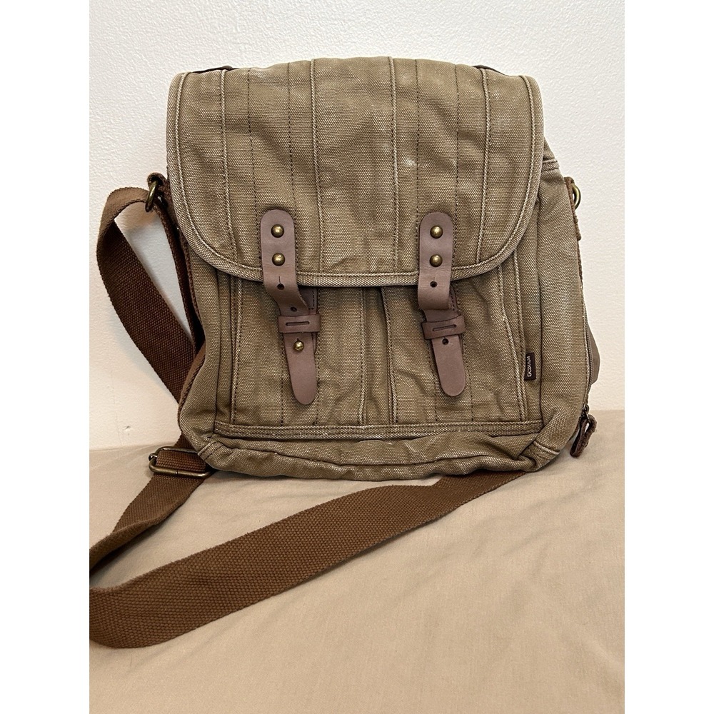 Gootium Canvas Messenger Bag, Olive Green, Leather Straps, Vintage Look